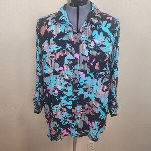 Boutique+ Blue Floral Print Women's Blouse 2X (7905)